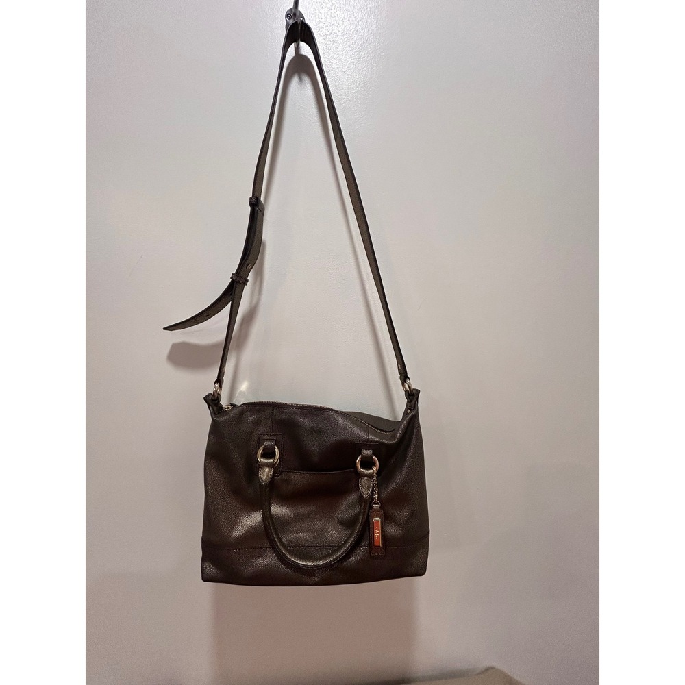 Cole Haan Metallic Shimmer Leather Satchel Crossbody Bag Brown Gold
